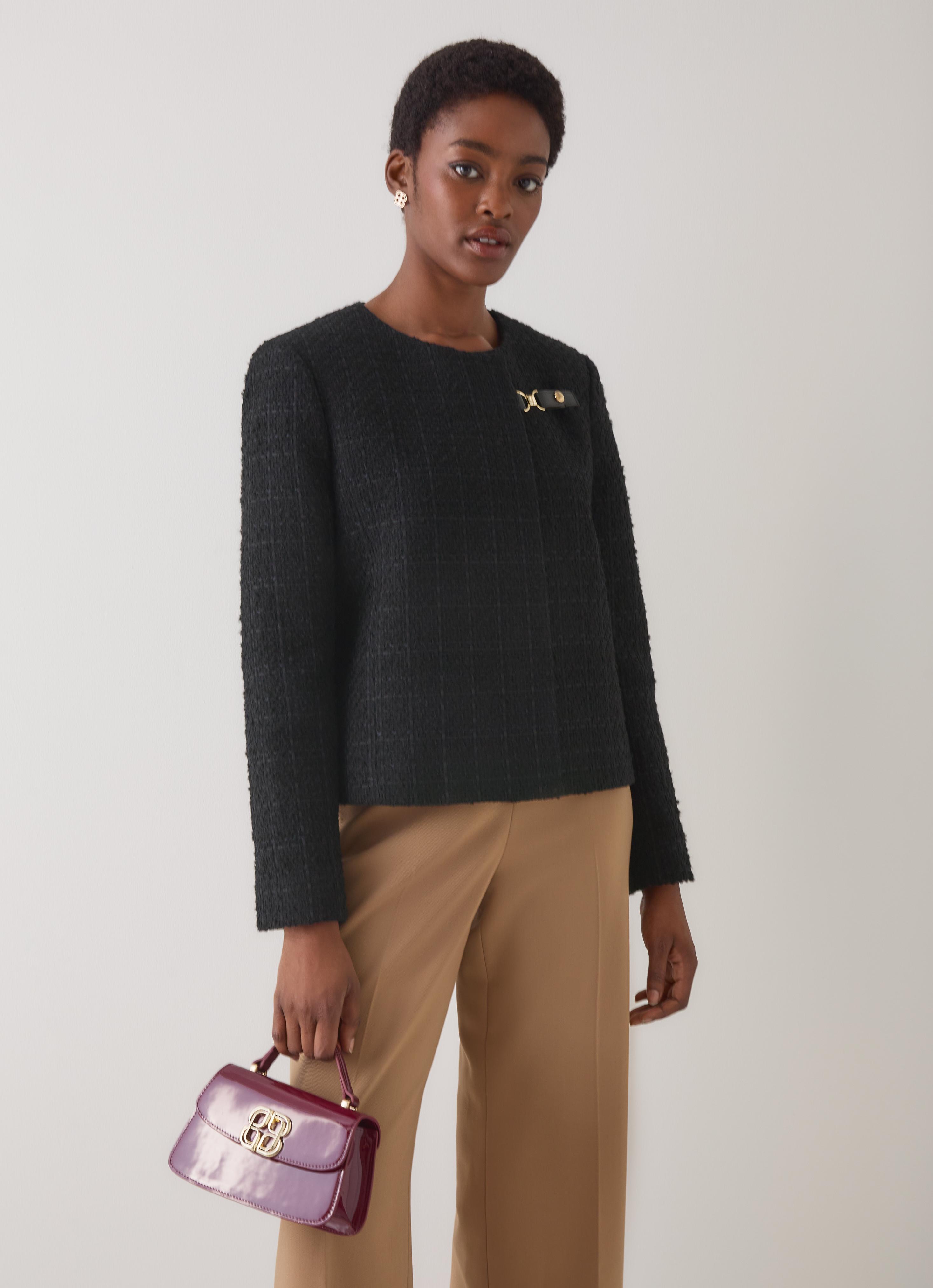 Arden Black Tweed Buckle Detail Jacket | Coats & Jackets